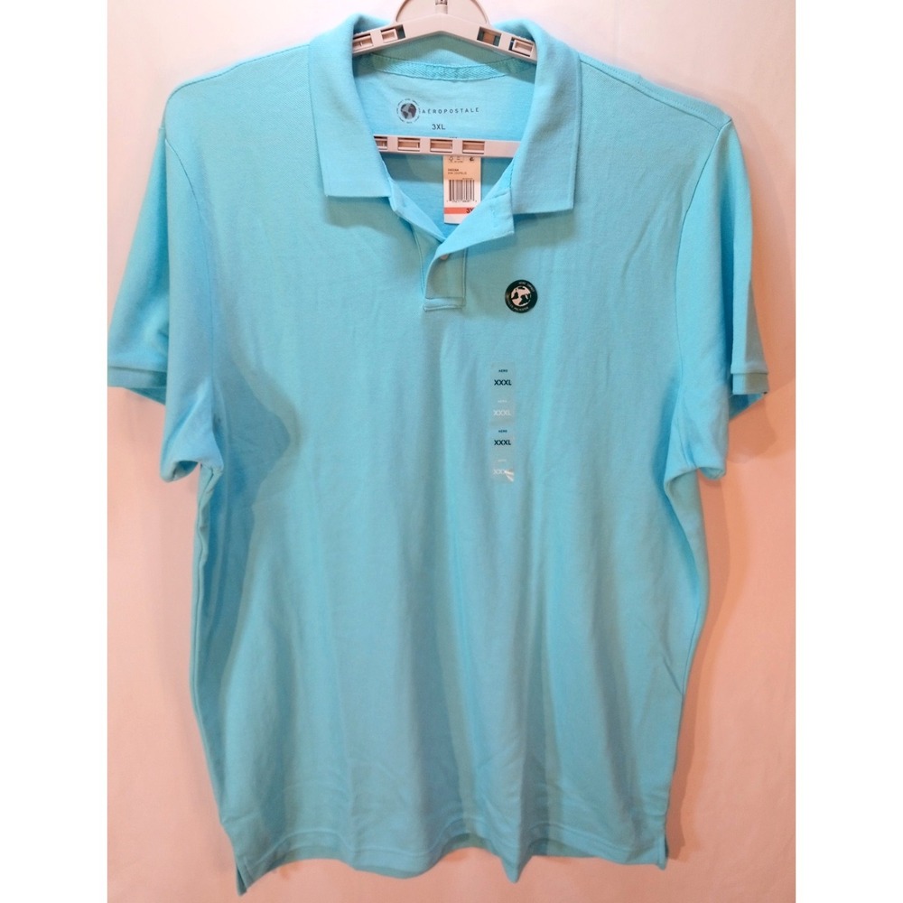 New Aeropostale Short Sleeve Men's Polo Shirt, 3XL, Crisp Blue